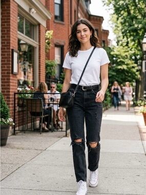 Abercrombie Curve Love 90s Straight Ultra High Rise Jeans Distressed Black 25 0R
